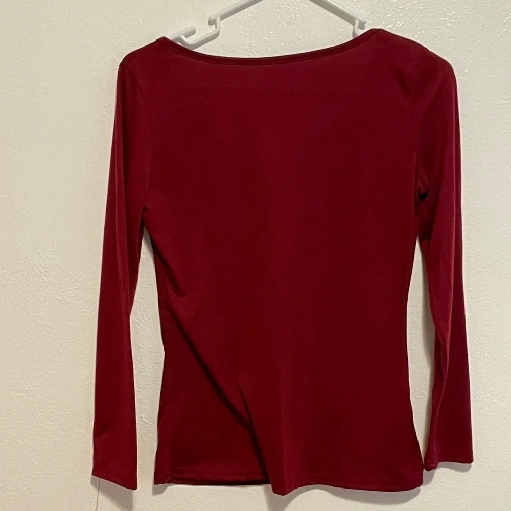 Maroon Solid Color Zip Long Sleeve Top Size Small - Picture 3 of 5